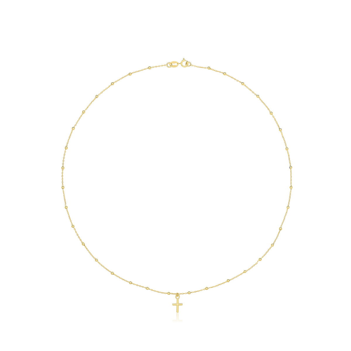 9ct Yellow Gold 16" Beaded Necklet With Cross - NK436
