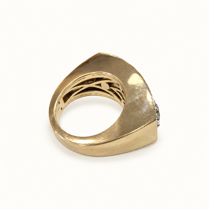 Men's 9ct yellow gold ring, rear view on ivory