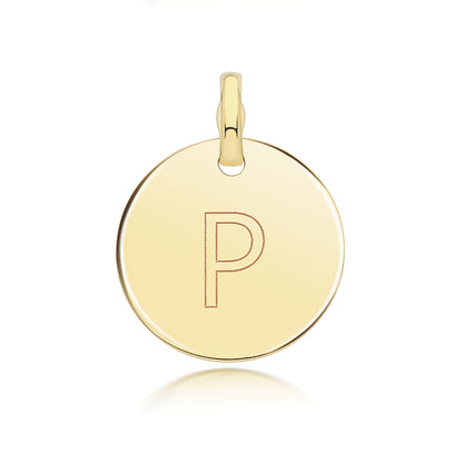 9ct Gold Round Plain Initial Pendant - PN1280