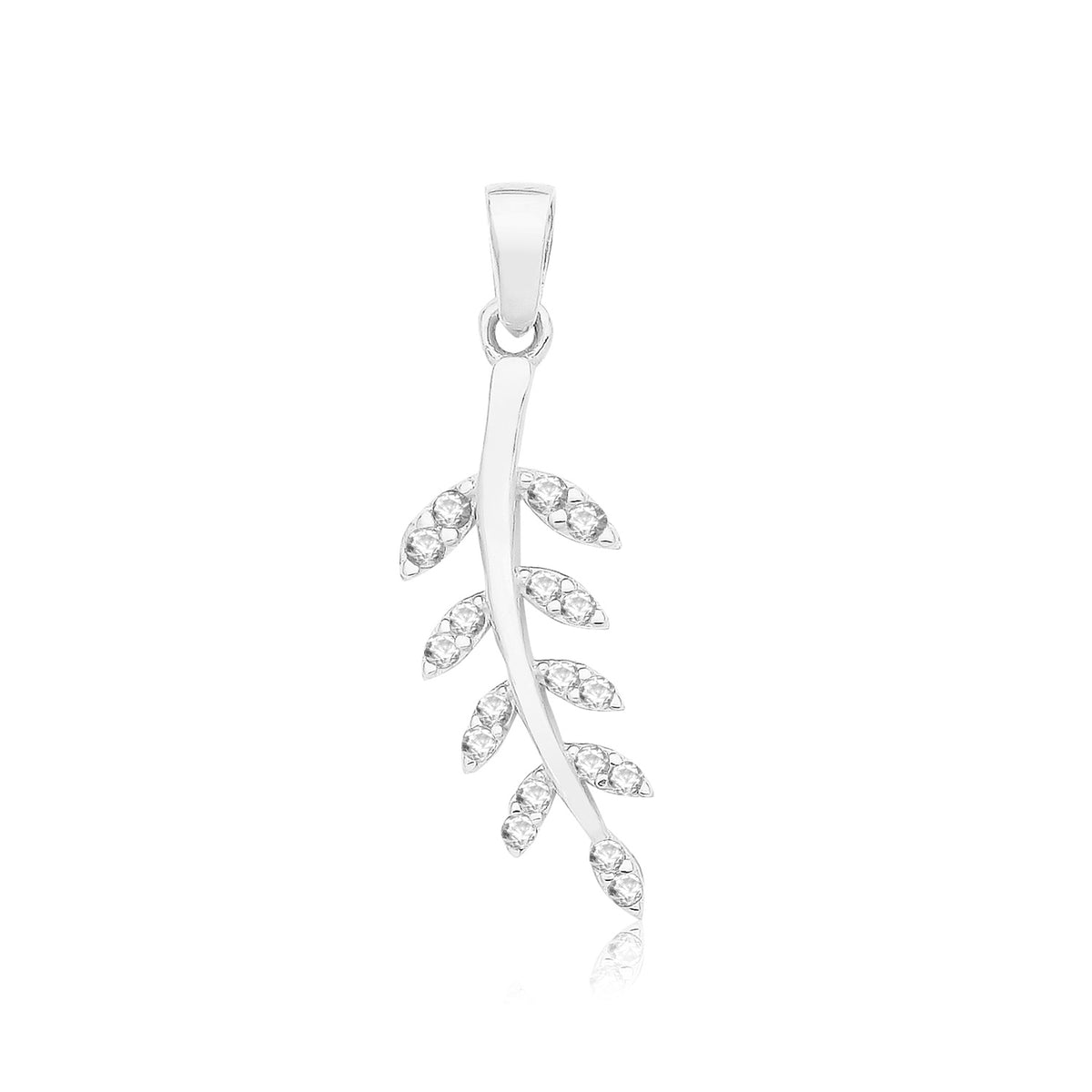 9ct Gold CZ Leaf Branch Pendant - PN1313W
