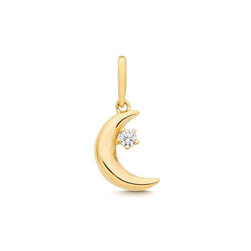 9ct Yellow Gold CZ Moon Charm - PN1366