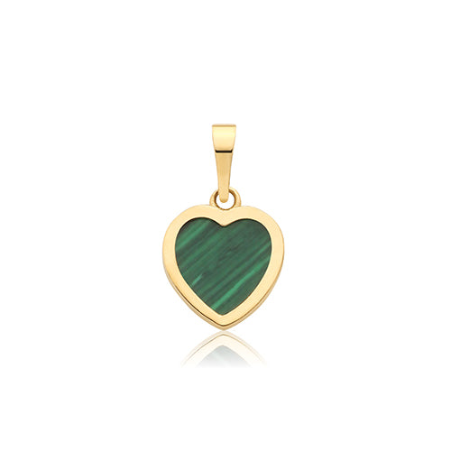 9ct Yellow Gold Malachite Heart Pendant - PN1406