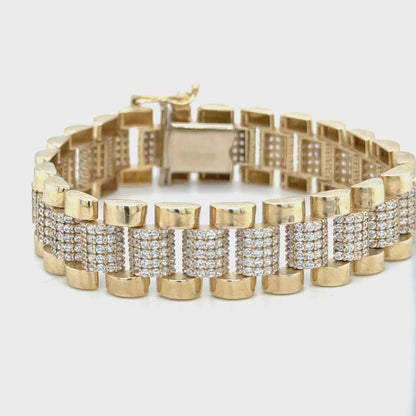 9ct Yellow Gold with CZ Stones Children's Presidential Bracelet