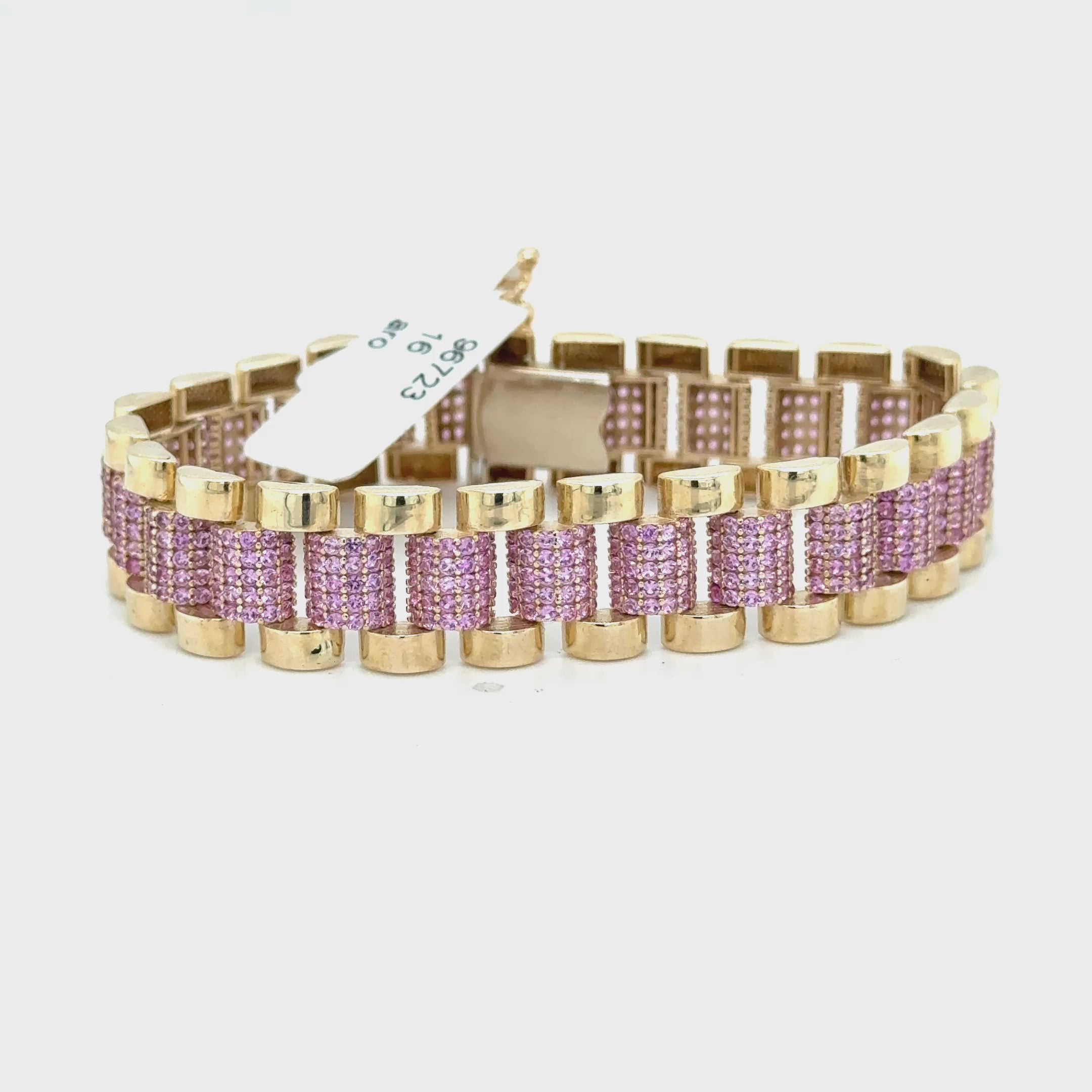 9ct Yellow Gold with Pink CZ Stones Children's Presidential Bracelet