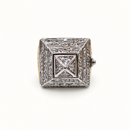 Men's 9ct gold ring, front view on ivory