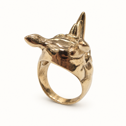 9ct Gold Rhino Head Ring – 36.8g – rear view on ivory background