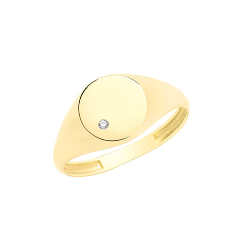 9ct Gold Round Signet Ring With CZ - RN953