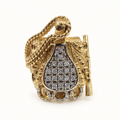 9ct Gold Saddle Rope CZ Ring – 90.1g – front view on ivory background