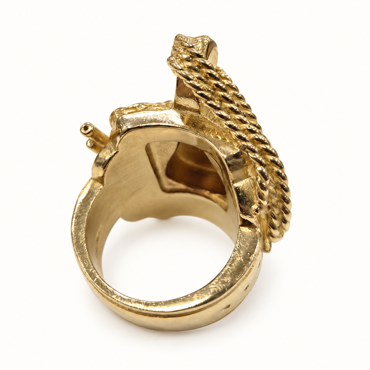 9ct Gold Saddle Rope CZ Ring – 90.1g – rear view on ivory background