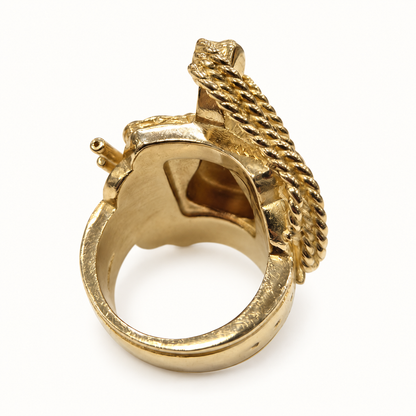 9ct Gold Saddle Rope CZ Ring – 90.1g – rear view on ivory background