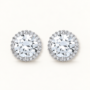 Silver CZ halo earrings