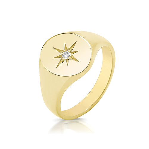 9ct Yellow Gold Oval Diamond Signet Ring 12mm x 10mm - TG103MD