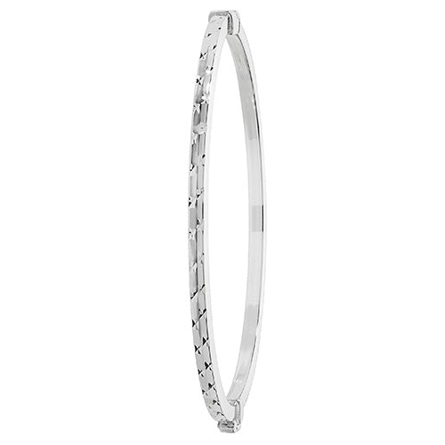 Sterling Silver Diamond Cut Hinged Oval Bangle G4293