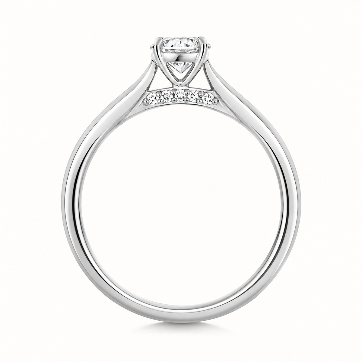 18ct White Gold Round Lab Diamond Solitaire Engagement Ring – side profile view