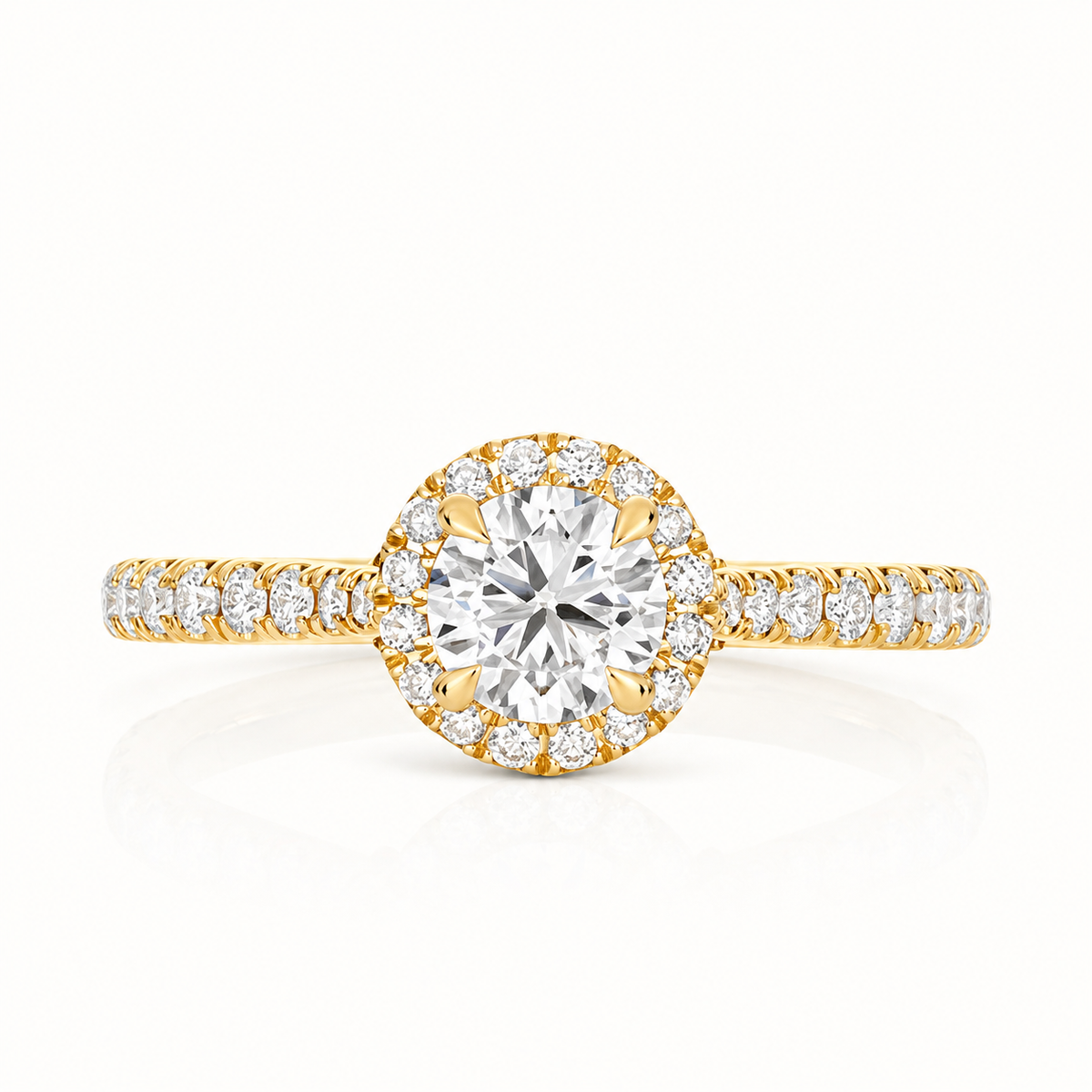 18ct yellow gold round halo lab diamond engagement ring alternative view