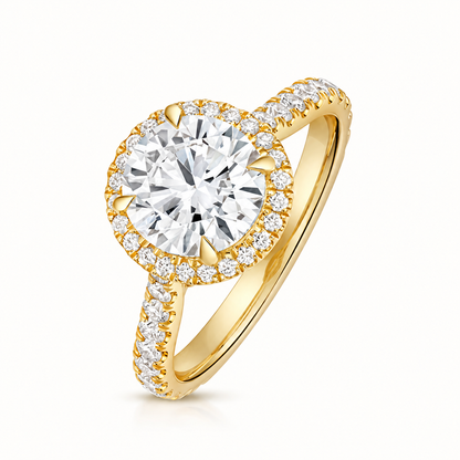 18ct yellow gold round halo lab diamond engagement ring front view