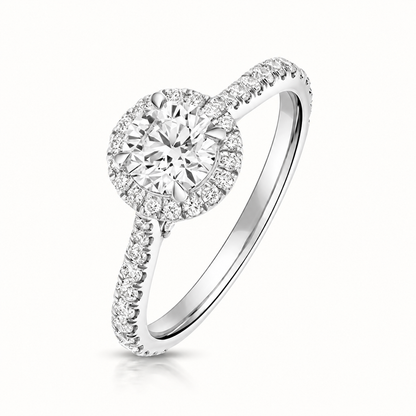 18ct white gold round halo lab diamond engagement ring front view