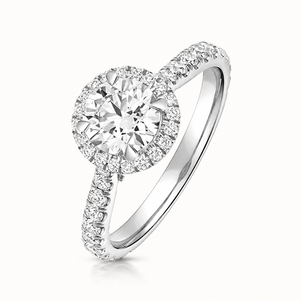 18ct white gold round halo lab diamond engagement ring front view