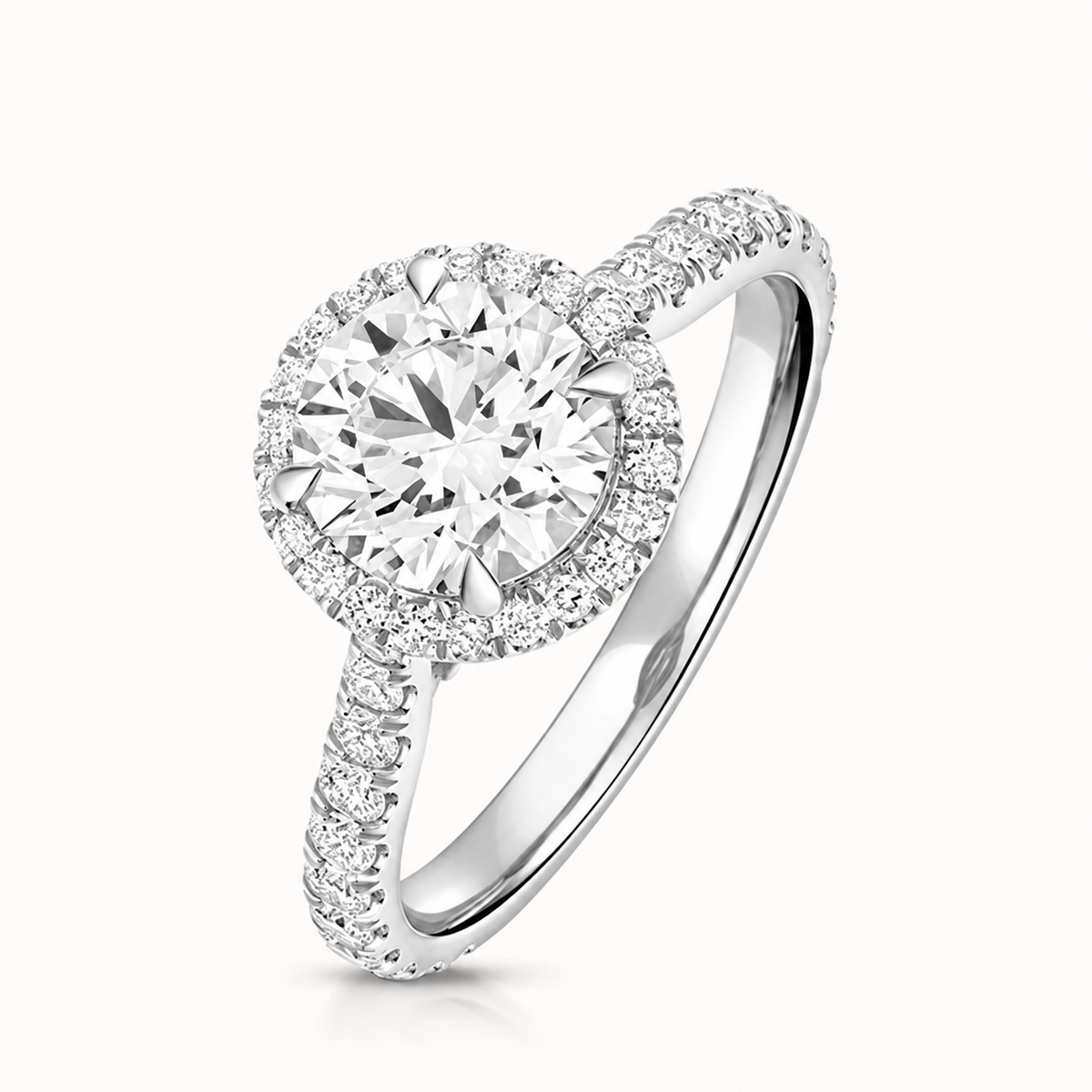 18ct white gold round halo lab diamond engagement ring front view