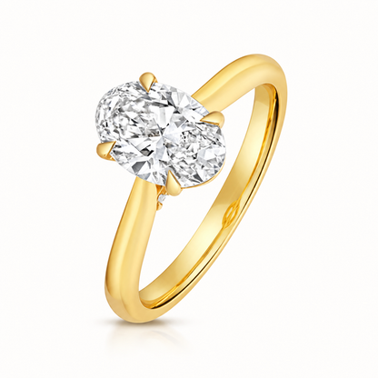 18ct yellow gold oval solitaire lab diamond engagement ring front view