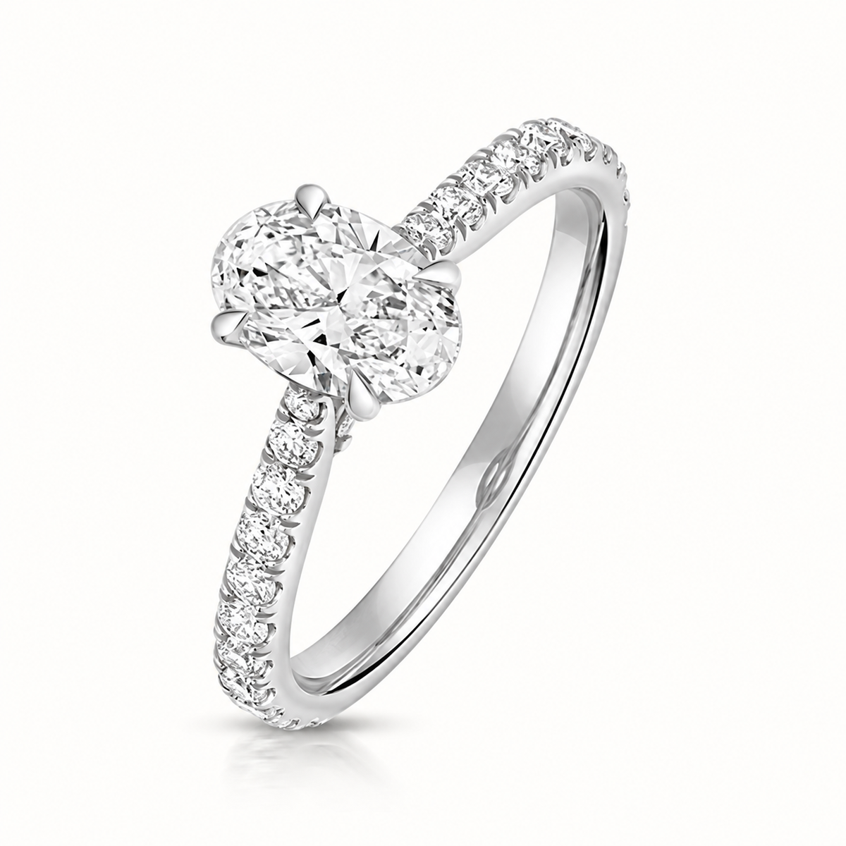 18ct white gold oval lab diamond engagement ring front view
