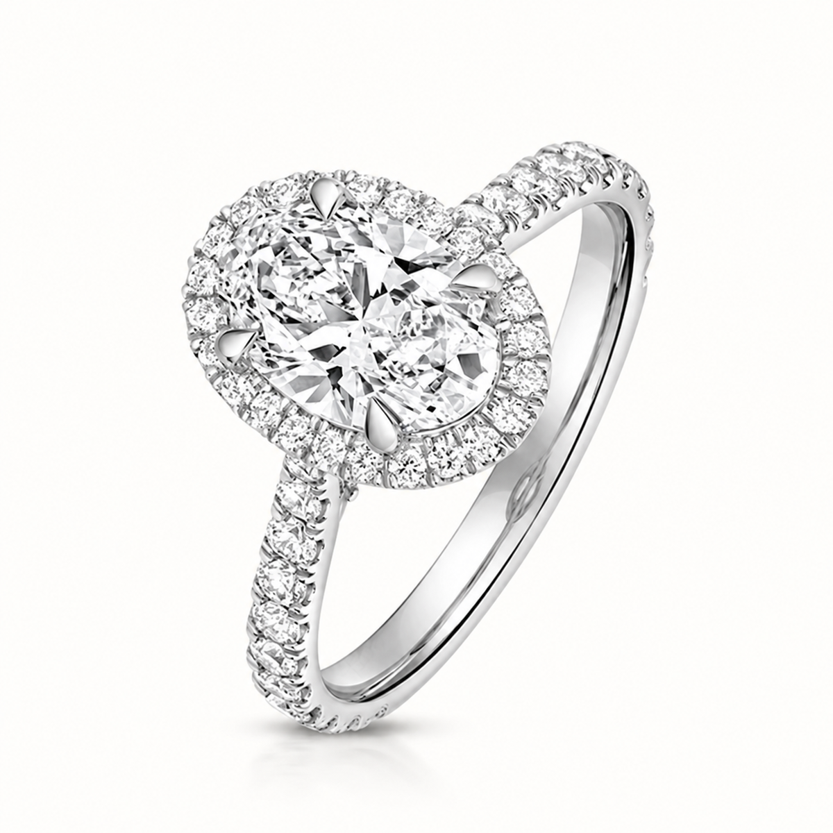 18ct white gold oval lab diamond engagement ring front view