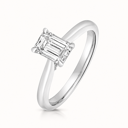 18ct white gold emerald cut lab diamond engagement ring front view