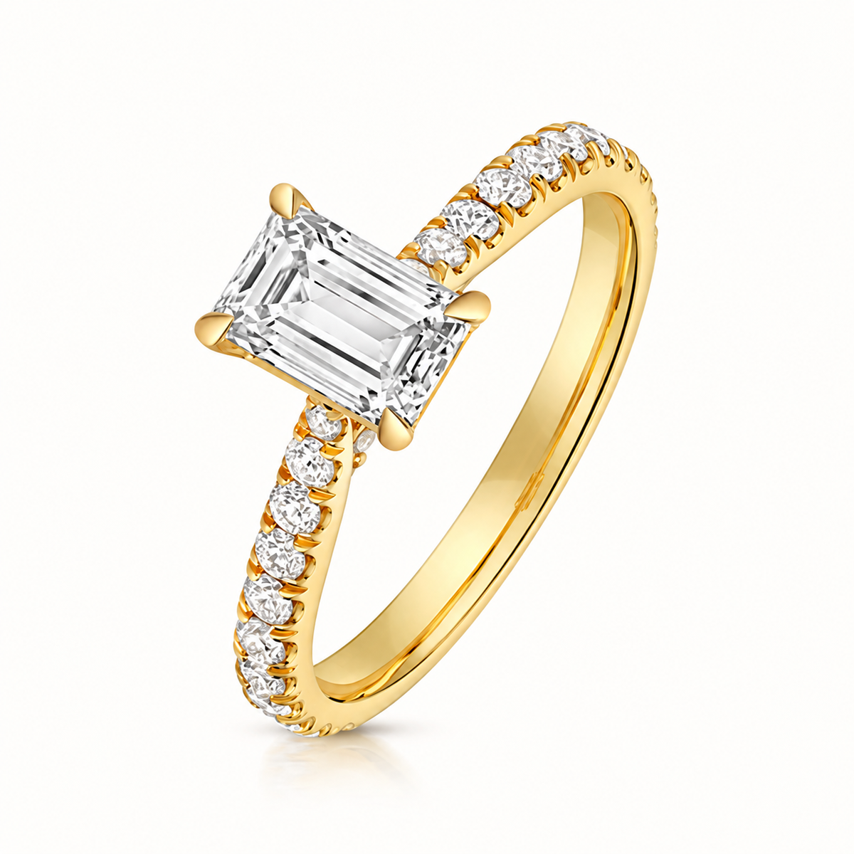 18ct yellow gold emerald cut lab diamond engagement ring front view