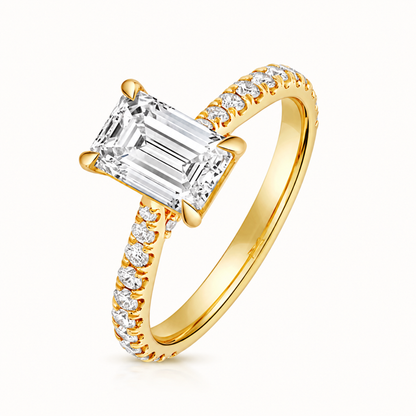 18ct yellow gold emerald cut lab diamond engagement ring front view
