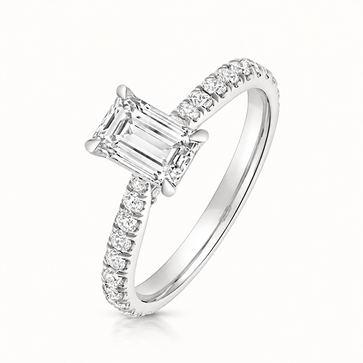 18ct white gold emerald cut lab diamond engagement ring front view