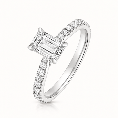 18ct white gold emerald cut lab diamond engagement ring front view