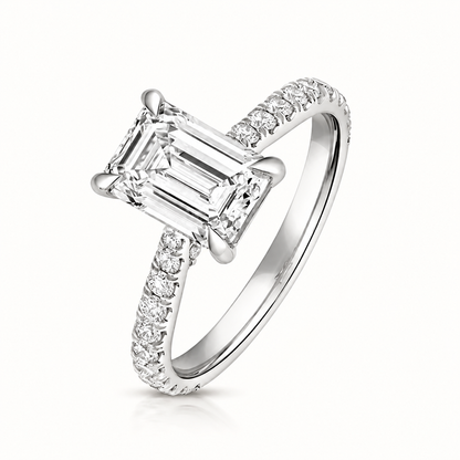 18ct white gold emerald cut lab diamond engagement ring front view