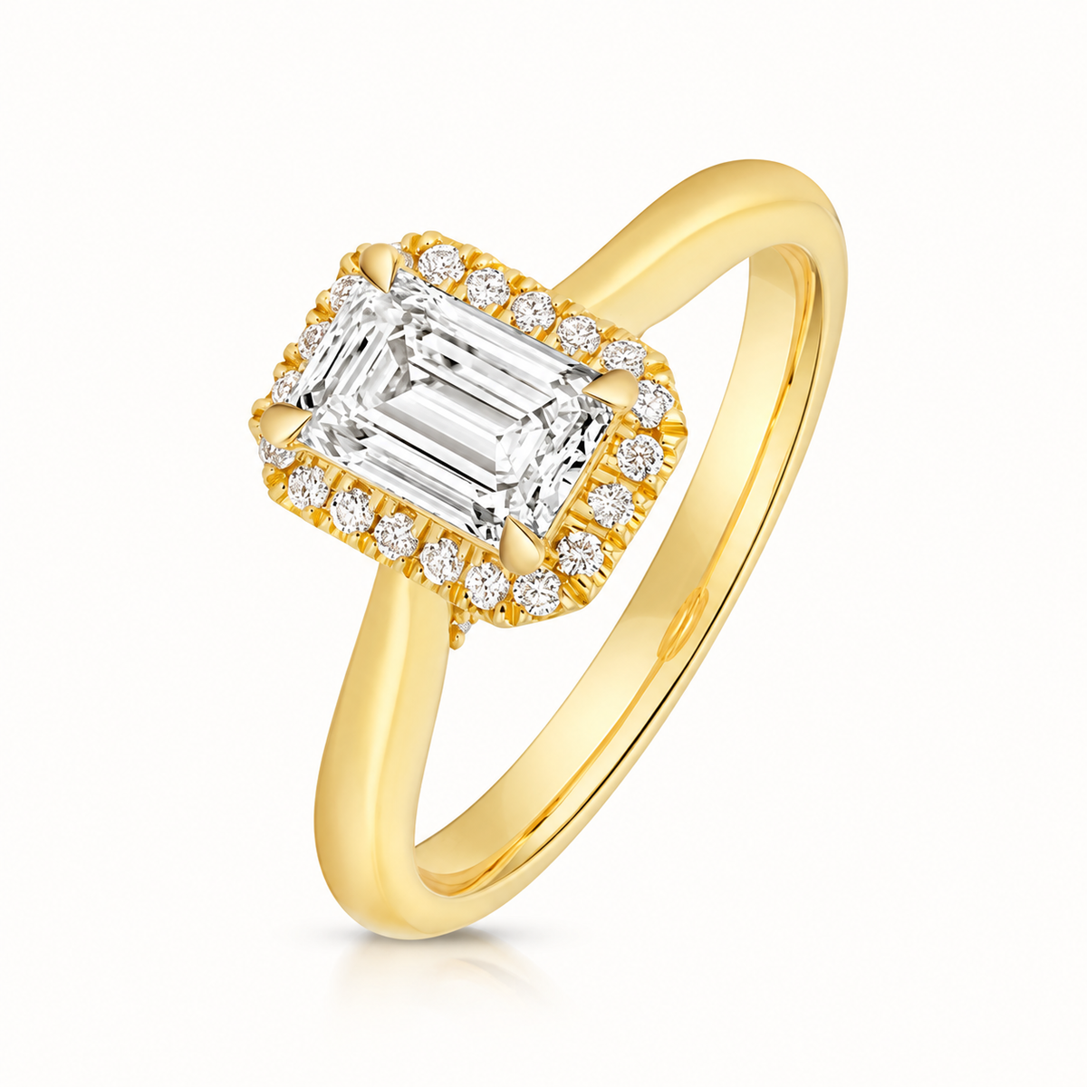 18ct yellow gold emerald cut lab diamond engagement ring front view