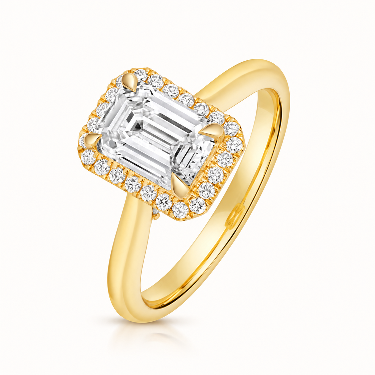 18ct yellow gold emerald cut lab diamond engagement ring front view