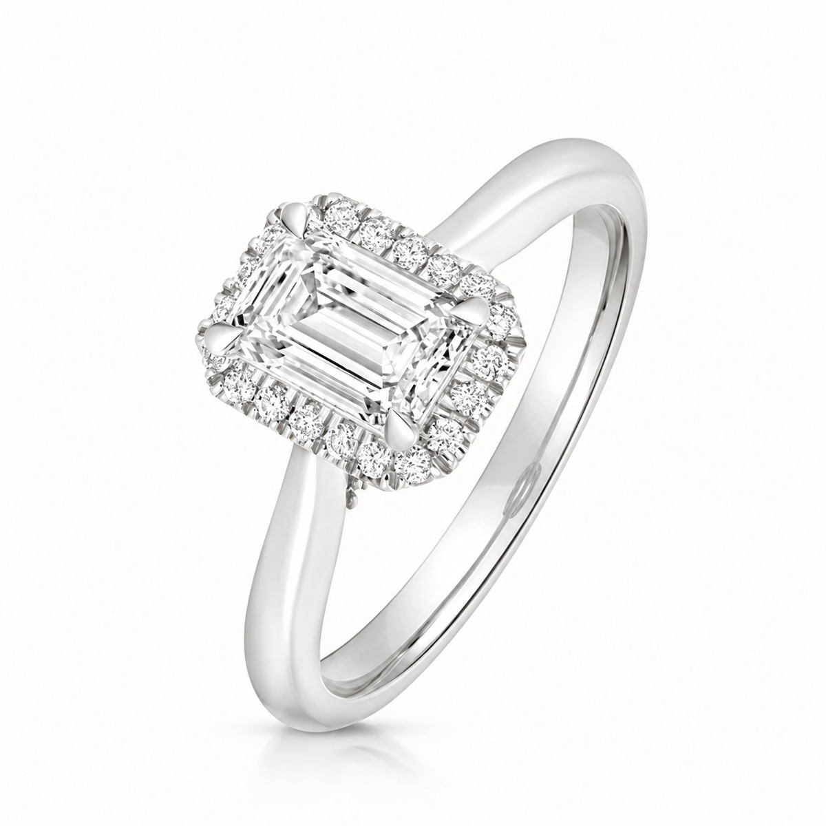 18ct white gold emerald cut lab diamond engagement ring front view