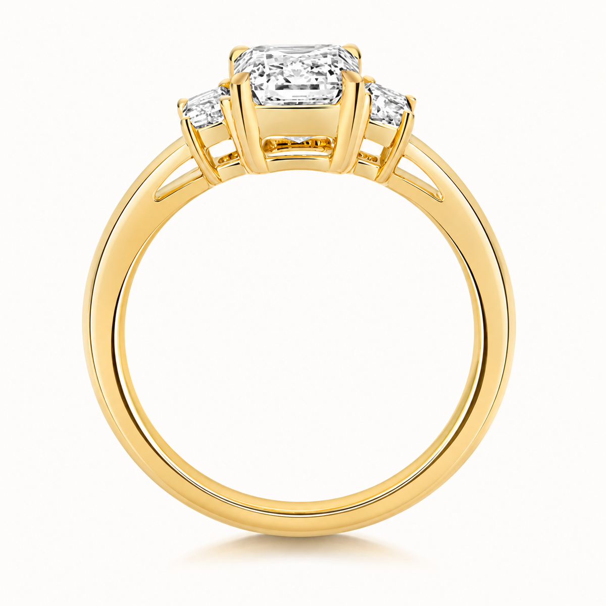 18ct gold emerald cut three stone lab diamond engagement ring alternative view