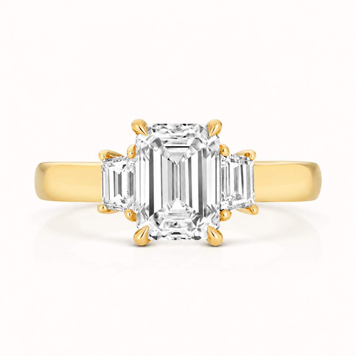 18ct gold emerald cut three stone lab diamond engagement ring alternative view