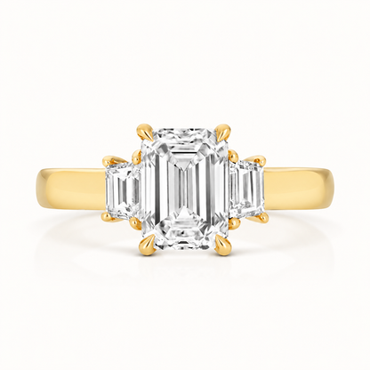 18ct gold emerald cut three stone lab diamond engagement ring alternative view