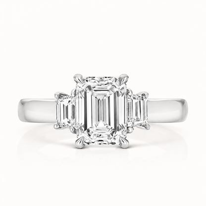 18ct gold emerald cut three stone lab diamond engagement ring alternative view