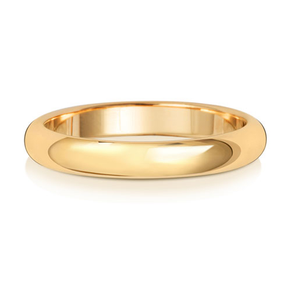 9ct yellow gold 4mm D-shape wedding band lying flat