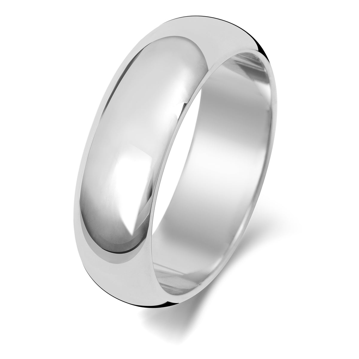 Plain D-Shape Wedding Band · 6mm in 9ct white gold