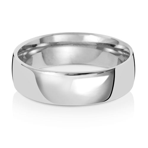 Slight Court Wedding Band 6mm in white gold, lying flat