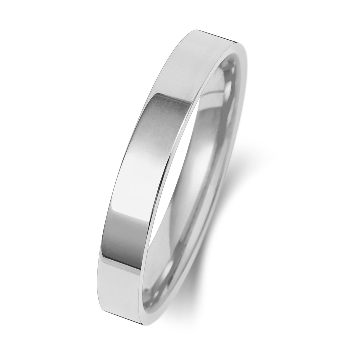 Plain Flat Court Wedding Band · 3mm in 9ct white gold