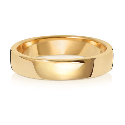 Soft Court Wedding Band 4mm in yellow gold, lying flat