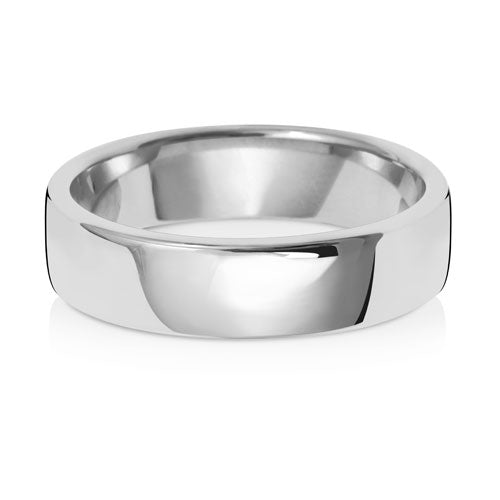 Soft Court Wedding Band 5mm in white gold, lying flat