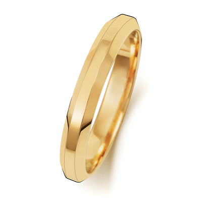 Plain Bevelled Edge Wedding Band · 3mm in 9ct yellow gold