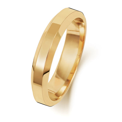 Plain Bevelled Edge Wedding Band · 4mm in 9ct yellow gold