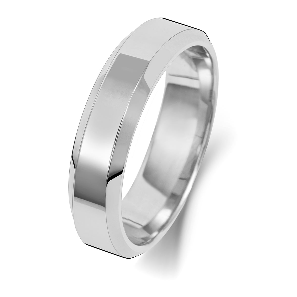 Plain Bevelled Edge Wedding Band · 5mm in 9ct white gold