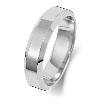 Plain Bevelled Edge Wedding Band · 5mm in 9ct white gold