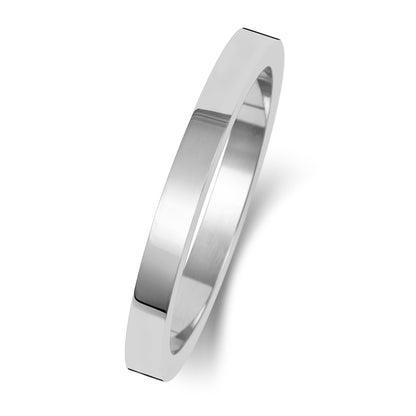 Plain Flat Profile Wedding Band · 2mm in 9ct white gold